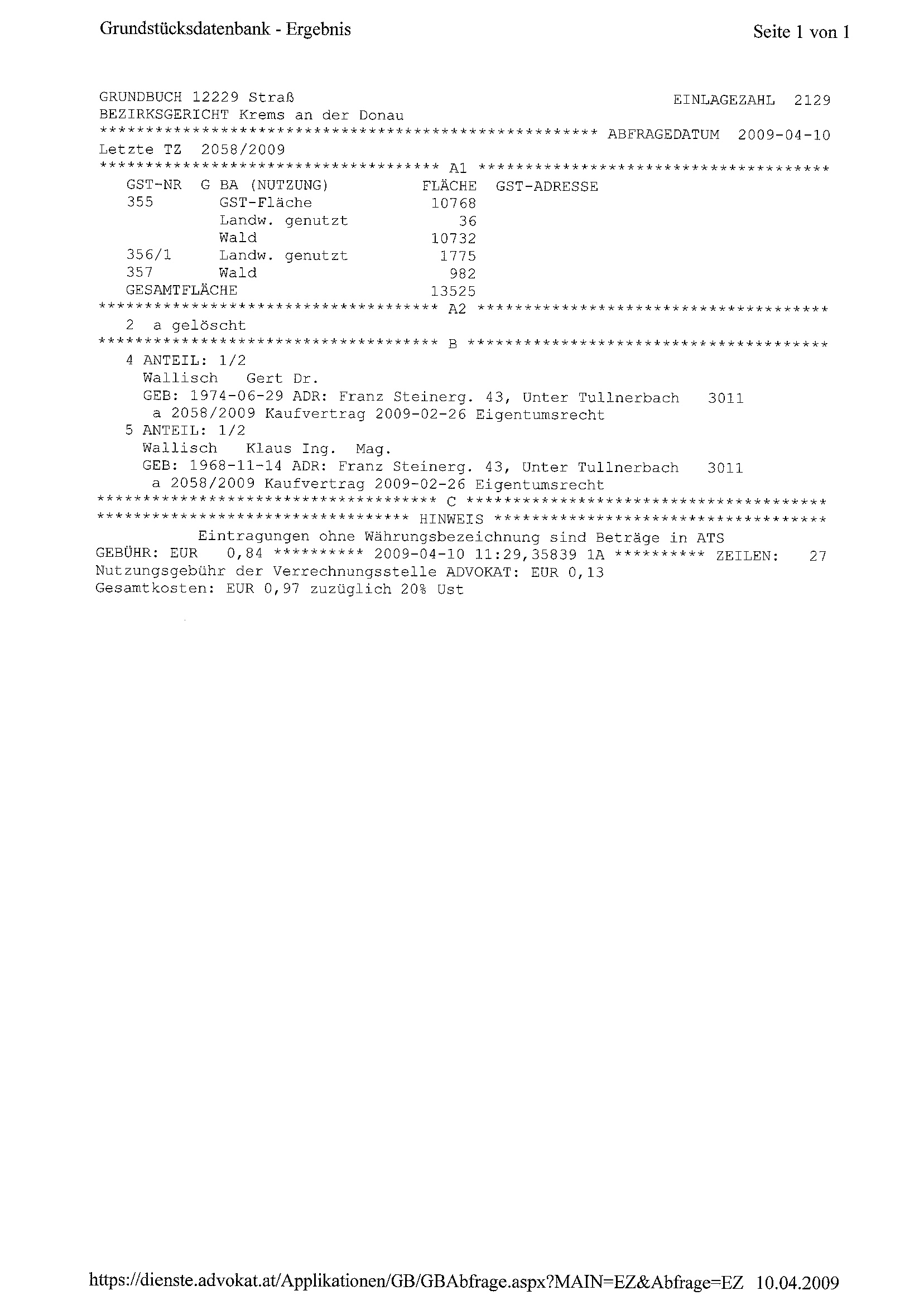 Grundbuchauszug Seite 2